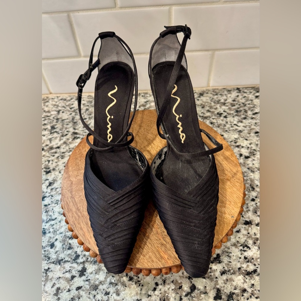 Vintage Nina Black Strappy Satin Heels for‎ Women